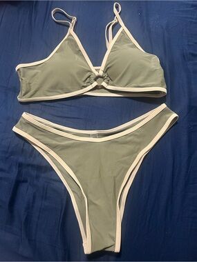 SHEIN Olive Green Bikini with Cream Trim